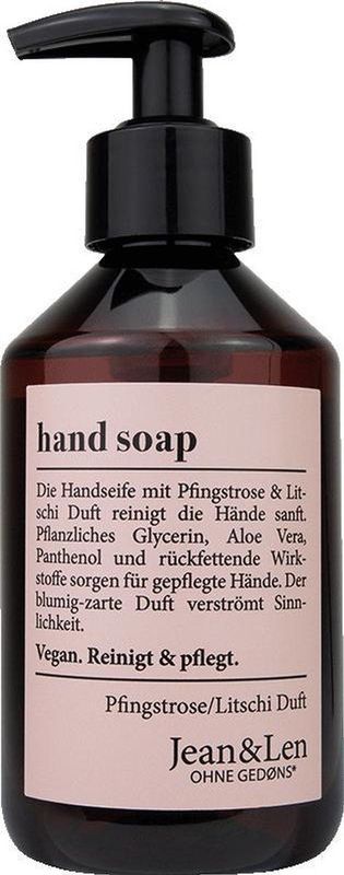 Hand Soap Pfingstrose/Litschi, 250ml Flüssigseife vegan, mit pflanzlichem Glycerin, Aloe Vera, Panthenol und Vitamin E, ohne Parabene, Mineralöle und Mikroplastik