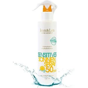 Jean & Len Sensitive Sun Spray 50 SPF waterproof, geschikt voor gevoelige huid, zonder siliconen, octocrylene, geurstoffen & microplastics, veganistisch, sprayflacon 250 ml