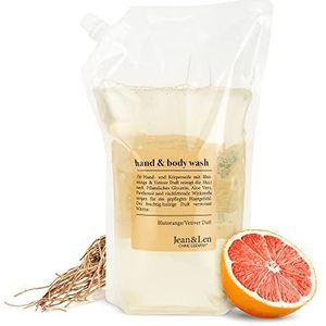 Jean & Len Hand- en lichaamswas Blood Orange & Vetiver, fruitig-bosachtige geur, vloeibare zeep in navulverpakking, zonder parabenen, siliconen & microplastics, veganistisch, 1.5L