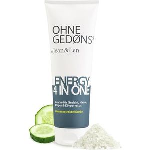 Jean & Len Energy 4-in-1 douchegel met zee-extracten en komkommers, voor het scheren van gezicht, haar, lichaam en lichaam, zachte ingrediënten voor huid en haar, zonder parabenen en