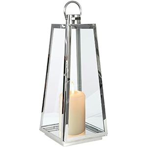 wuuhoo® Lantaarn Aurora in zilver - decoratieve & weerbestendige tuinlantaarn van roestvrij staal en gehard glas, tuinlamp, tuinverlichting - lantaarn voor binnen + buiten M 54 cm