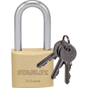 STANLEY Solid Brass hangslot 30 mm met hoge beugel, 3 sleutels, S742-042, slot, beugelslot