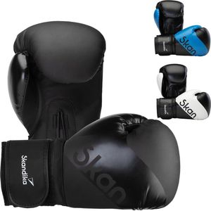 Skandika Bokshandschoenen 10 oz – Bokshandschoenen - Boxhandschoenen dames – Boxhandschoenen heren – Opgenaaide duim, ademende mesh, PU leer, met draagtas - Bokszak training en sparring – 10 oz geschikt voor lichaamsgewicht tussen 45-60 kg - zwart