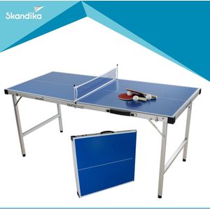 Skandika Tafeltennis – Tafeltennistafels - Pingpongtafel voor kinderen buiten & binnen – Mini tafeltennis set incl. tafeltennisbatje, tafeltennisnet en tafeltennisballen – Klein – 150 x 67 x 71 cm – Buitenspel voor tuin, camping vakantie - blauw