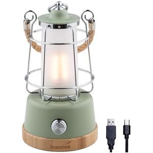 Skandika LED lamp Kiruna | Retro campinglamp met powerbank, traploos dimbaar, draadloos, oplaadbare batterij, oplaadbaar, USB, warm en koel wit, 75u lichttijd (Kiruna groen) [energieklasse E]