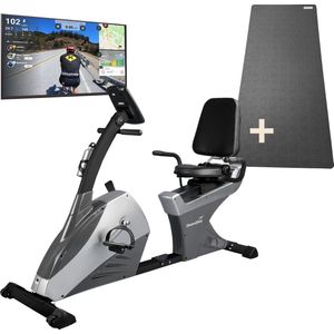 Skandika Centaurus ligfietsergometer – Set met trainingsmat - 13kg vliegwielmassa, 12 voorgeïnstalleerde trainingsprogramma's & Bluetooth smartphone/tablet app bediening met Google Street View – Fitness – 168 x 70 x 114 cm (LxBxH)