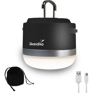 Skandika Campinglamp Tarfala – Tentlampen – Campinglampen – Kampeerlamp – Tentlamp oplaadbaar, traploos dimbaar, ophanghaak, USB aansluiting – 3600 mAh powerbank – Warm wit, koel wit, 110 h batterij – Tentlamp Buiten – Energieklasse A ++ - zwart