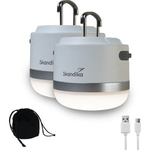 Skandika Campinglamp Tarfala SET | LED Lamp, oplaadbaar, traploos dimbaar, ophanghaak, USB-aansluiting, 3600 mAh powerbank, warm wit, koel wit, 110 h batterij | Tentlamp Outdoor Camping Lamp [Energieklasse E].