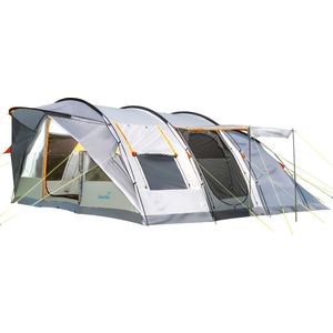Skandika Egersund 7 XL Sleeper Protect Tunneltent – Tunneltenten - 7 persoons familietent – Kampeertent met Sleeper technology (extra donkere slaapcabines) en ingenaaide tentvloer – Waterdicht, verduisterend – 495x370x200 cm (LxBxH) – grijs/oranje
