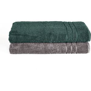 Komfortec Set van 2 saunadoeken, 70 x 200 cm, van 100% katoen, XXL-saunahanddoek, zacht, groot, badstof, sneldrogend, antracietgrijs/donkergroen