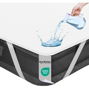 Komfortec Matrasbeschermer waterdicht met strepen 200 x 200 cm katoen matras ademend kreukvrij wit