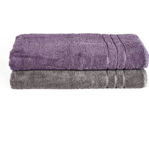 Komfortec Set van 2 saunadoeken, 70 x 200 cm, van 100% katoen, XXL-saunahanddoek, zacht, groot, badstof, sneldrogend, antraciet grijs/paars