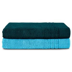 Komfortec Set van 2 Handdoeken 70x200 cm, 100% Katoen, XXL Saunahanddoeken, Saunahanddoek Zacht, Grote badstof, Sneldrogend, Petroleumblauw&Turquoise