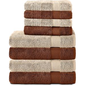 Komfortec Handdoekenset – Set van 8 - 4x Handdoek 50x100 cm en 4x Badhanddoek 70x140 cm - 100% Katoen - Bruin&Beige