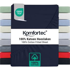 Komfortec Jersey Stretch Hoeslaken 90x200 cm - 30cm Matrasdikte- Rondom Elastiek - 100% Katoen - Blauw