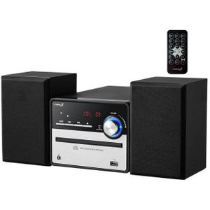 Retro hifi-muziekinstallatie, stereo, compact, USB, Line Out, CD/MP3, FM-radio, 30 geheugenplaatsen, led-display, mini-hifi, stereo met boxen
