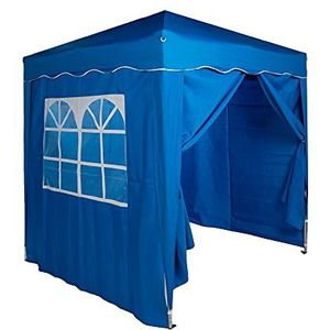 Defacto Paviljoen tuintent pop-up tent partytent tuinpaviljoen 2x2m vouwpaviljoen, UV-bescherming 50+, 100% waterdicht, incl. 4 zijpanelen, draagtas met touwen en haringen (blauw)