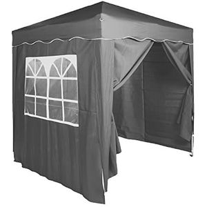 Defacto Paviljoen tuintent pop-up tent partytent tuinpaviljoen 2x2m vouwpaviljoen, UV-bescherming 50+, 100% waterdicht, incl. 4 zijpanelen, draagtas met touwen en haringen (grijs)