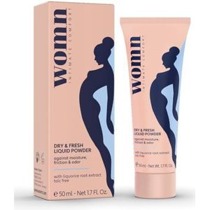 womn Dry & Fresh Liquid Powder 50 ml – Vloeibare talkvrije lichaamspoeder voor de intieme zone, lies en onder de borsten – Absorbeert zweet en helpt wrijving en geurtjes te voorkomen