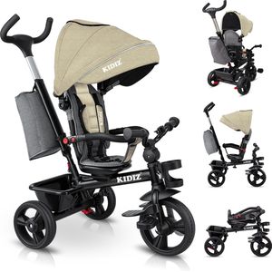 KIDIZ® Dreirad 5in1 Kinderdreirad mit Schubstange Lenksystem Stange ab 1 Jahr vorwärts und Rückwärtsfahrt Jogger , Korb Tasche Getränkehalter Sonnendach Gummiräder, Buggy Fahrrad Baby Klappbar