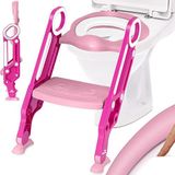 Kidiz - Kinder Toilettensitz Toilettentrainer mit Treppe und Griffe Faltbar Kindertoilette wc Sitz Töpfchentrainer Lerntöpfchen bequemem Kissen Pink