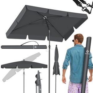 KESSER® Parasol Rechthoekig Incl. 2in1 Hoes & Draagtas Tuinparasol Patio Parasol 200 × 125cm voor Balkon Tuin & Terras | Kantelhoek en Hoogte Verstelbaar | Antraciet