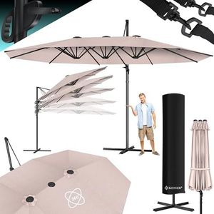 KESSER® Dubbele Parasol 4,6m x 2,7m | Zweefparasol inclusief beschermhoes & Windscherm met zwengel en standaard | Kantelbaare Parasol aluminium 360° draaibaar & Waterafstotend Taupe