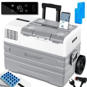 KESSER® Compressor Koelbox 42L Elektrische Frigobox met 2x Koelelementen APP-bediening USB-aansluiting 12/24V 230V en Telescopische stangwielen tot -20 °C | Coolbox voor auto en camping Grijs