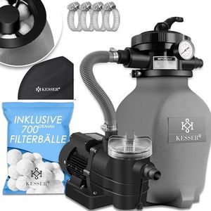 KESSER�® zandfiltersysteem zandfilter + 700g filterkogels vervangen 25kg filterzand 7-wegklep met drukindicator zwembadfilter 10 mġ/h filtersysteem filtervat voor zwembad 10.200 L/h, grijs