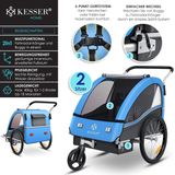 KESSER® Kinderfietskar Sport-RX 2-in-1, fietsaanhanger voor 1 tot 2 kinderen, max. 40 kg | 5-punts-veiligheidsgordel, 360 graden draaibaar voorwiel, jogger, Blauw