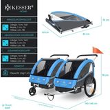 KESSER® Kinderfietskar Sport-RX 2-in-1, fietsaanhanger voor 1 tot 2 kinderen, max. 40 kg | 5-punts-veiligheidsgordel, 360 graden draaibaar voorwiel, jogger, Blauw