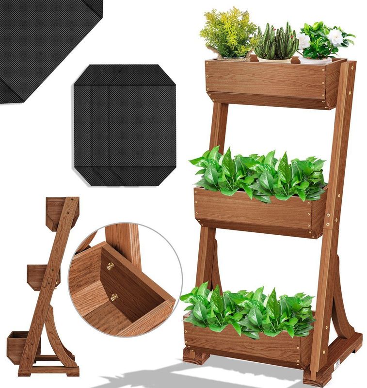 KESSER® Hochbeet mit Etagen Premium Blumenkasten Blumentreppe Pflanztreppe - Gemüsebeet Kräuterbeet Pflanzkübel Frühbeet Blumenbeet Pflanzkasten inkl. Gartenvlies- Beet für Terrasse Balkon & Garten