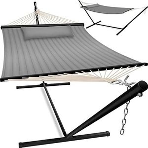 KESSER® Hangmat HILL met Kussen Dubbele Hangmat voor 2 Personen-Stabiel Frame - 200kg Draagvermogen Binnen & Buiten XXL Hangstoel Dubbel Multi-Persoons Tuin Zwembad Balkon Terras - Grijs