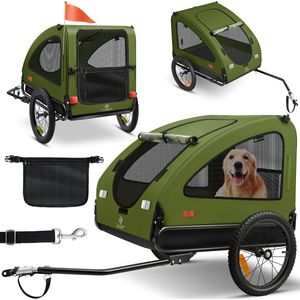 Kesser - Hundeanhänger Boxer 2-in-1 Hundebuggy Fahrradanhänger groß ca. 250L Volumen - Inkl. Fahne und Tasche - 600D Oxford Canvas Klappbar Khaki /