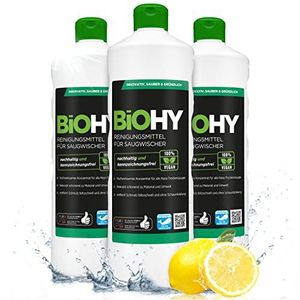 BiOHY Reinigingsmiddel voor zuigwissers (3 x 1l Fles) | 1:200 concentraat voor alle nat- droogzuigers | ideaal voor tegels, PVC, parket, laminaat & tapijt | ecologisch (Saugwischer)