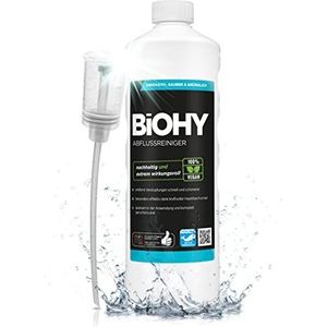 BiOHY Afvoerreiniger (1 Liter Fles) + doseerder | verwijdert moeiteloos haren | Biologisch concentraat voor keuken & badkamer | verwijdert alle hardnekkige verstoppingen en geuren (abflussreiniger)