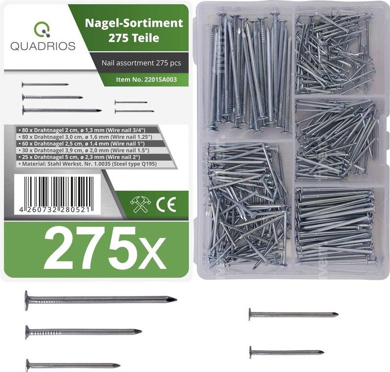 Spijkers - Verzinkte Nagels - Staal - 275 Stuks - Assortimentsdoos
