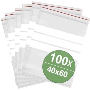 Hersluitbare zak met etiketstrook (b x h) 40 mm x 60 mm Transparant Polyethyleen 100 stuk(s)