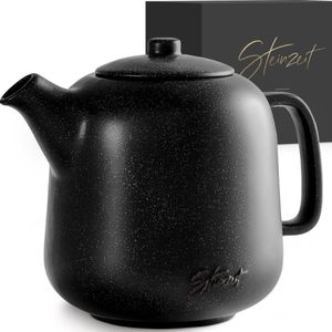 STEINZEIT Design theepot (1,3 l) - theepot met zeef van roestvrij 304 roestvrij staal - theepot keramiek met uniek glazuur - theepot met zeef uitneembaar - zwart