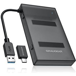 GRAUGEAR | USB adapter voor 2,5 inch SATA SSD/HDD harde schijf | met USB-C adapter | met beschermhoes voor harde schijven en adapters | USB 3.0, UASP | installatie zonder gereedschap |