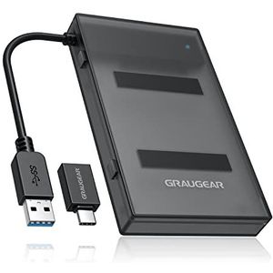 GrauGear Adapter voor 2,5 inch SSD / HDD met Schutzbox, USB-A met USB-C-Adapter