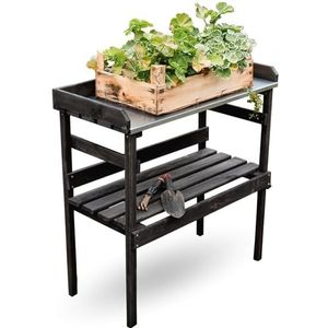 holz4home® Houten plantentafel zwart met 2 planken van sparrenhout, tafel voor tuinieren binnen en buiten, 78 x 82 x 38 cm (b x h x l), perfect voor tuinieren, beschermt rug en benen