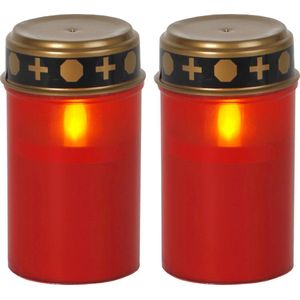 Star Trading LED-graflamp met timer | Grafkaarsen LED met batterij | Grafkaars LED set van 2| Graflicht LED | Grafverlichting LED met timer | Grafkaarsen rood | LED-grafkaarsen buiten| LED-kaarsen rood