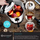 KESSER® Glühweinkessel 10L Edelstahl Inkl. 10x Becher Glühweinkocher mit Thermostat Glühweinautomat Heißgetränkeautomat Wasserkocher Heißwasserspender Einkochautomat Füllstandanzeige Zapfhahn
