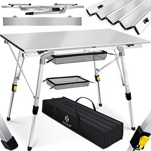 KESSER® Campingtafel, opvouwbaar, klaptafel, campingtafel met aluminium frame, oprolbaar tafelblad, vouwtafel, in hoogte verstelbaar, incl. draagtas met draagband, 90 x 53cm - bis 30 kg, zilver