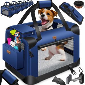 Lovpet® Hondenbox, incl. hondenbak, opvouwbaar, M 60 x 42 x 42cm hondentransportbox, transporttas, hondentas, transportbox voor huisdieren, honden en katten, marineblauw