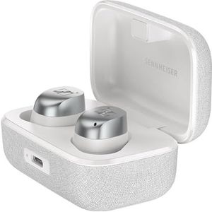 Sennheiser MOMENTUM True Wireless 4 (Nieuw 2024) Smart Earbuds met Bluetooth 5.4, kristalhelder geluid, comfortabel ontwerp, accuduur van 30 uur en adaptieve ANC - Wit zilver