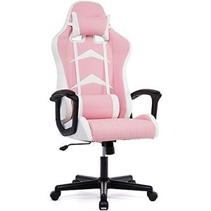 IntimaTe WM Heart Gamingstoel, ergonomische racestoel met hoge rugleuning, draaibare lederen bureaustoelen met verstelbare hoofdsteun en lendenkussen voor kantoor en thuis,60.5 x 65 x 120 cm, roze