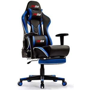 IntimaTe WM Heart Gamingstoel, ergonomisch, PU, gamer met voetensteun, telescopische steun, zithoogte, hoge rugleuning, dikke zitting, zwart/blauw