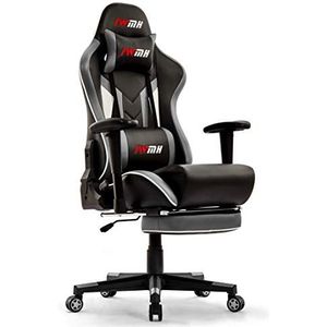 IntimaTe WM Heart chaise gaming 021 Gamingstoel, managersstoel, managersstoel van kunstleer, racing, met voetensteun, ergonomisch, draaistoel en bureaustoel,55 * 56.5 * 131.5cm, zwart/grijs